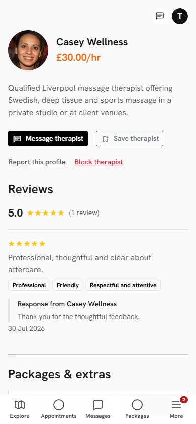 BodyworksBureau: therapist profile interface