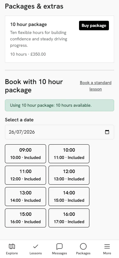 Flexstructor: learner package booking interface