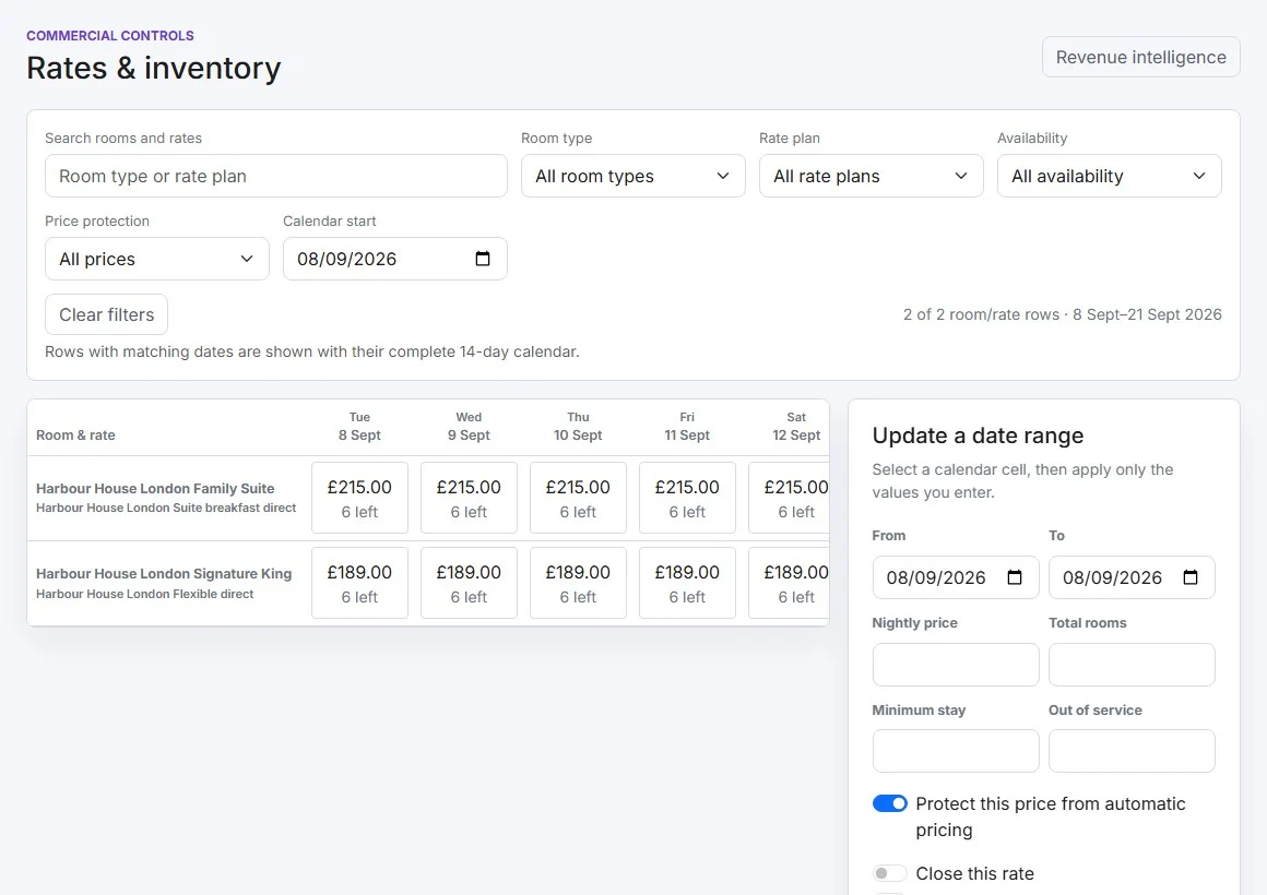 Guestivity hotel operations calendar with reservations and room availability