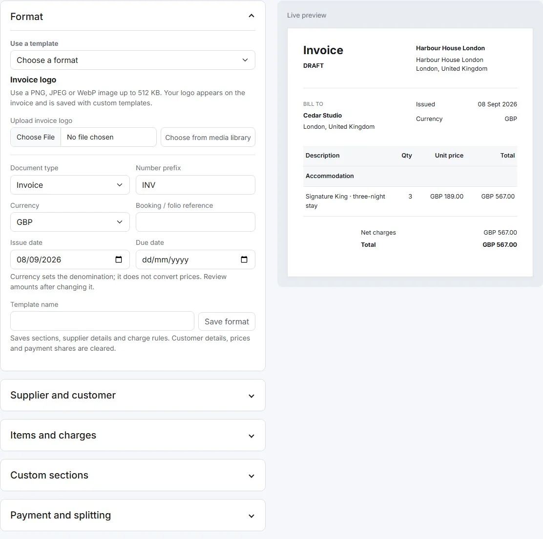 Guestivity: invoices interface