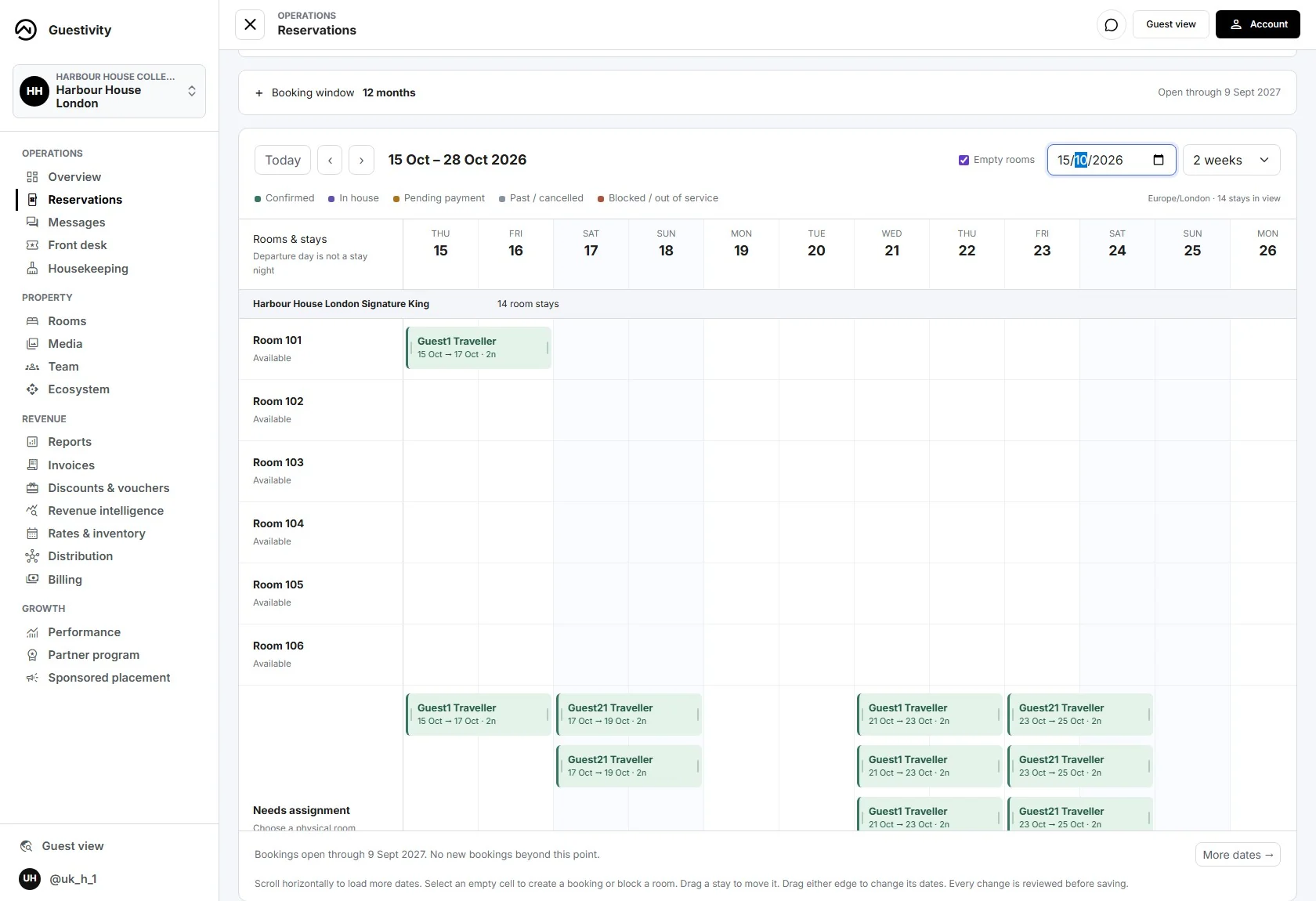 Guestivity: reservation timeline interface
