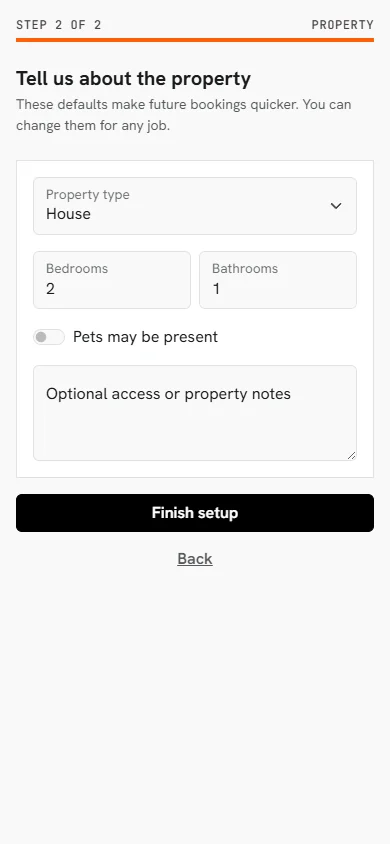 RentACleaner: customer property interface