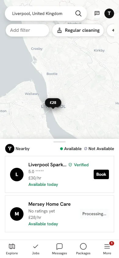 RentACleaner: discovery interface