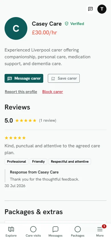 The Care Exchange: carer profile interface
